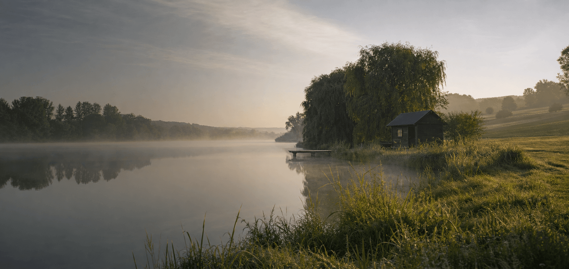 Ranní pohled na soukromý Rybník u Jelena